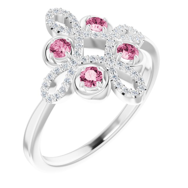 14K White Pink Tourmaline & 1/6 CTW Diamond Clover Ring